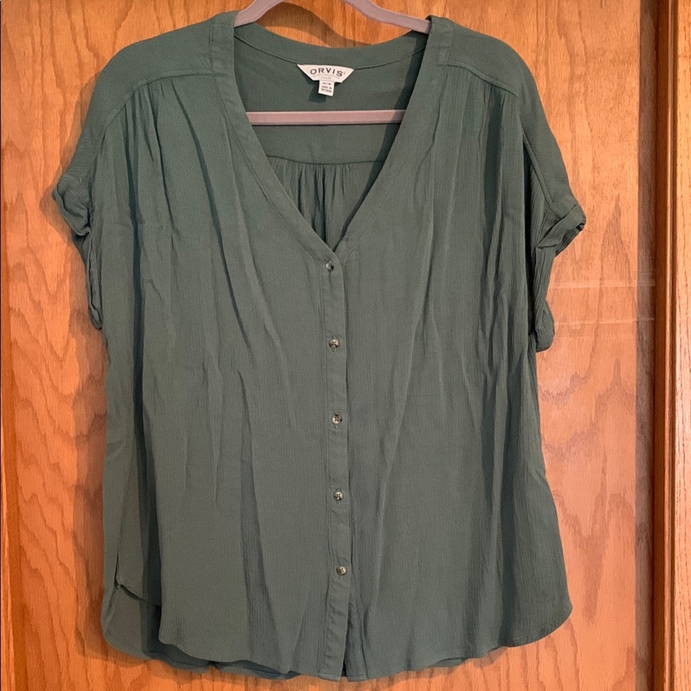 Orvis Green Boxy Button-Down Blouse